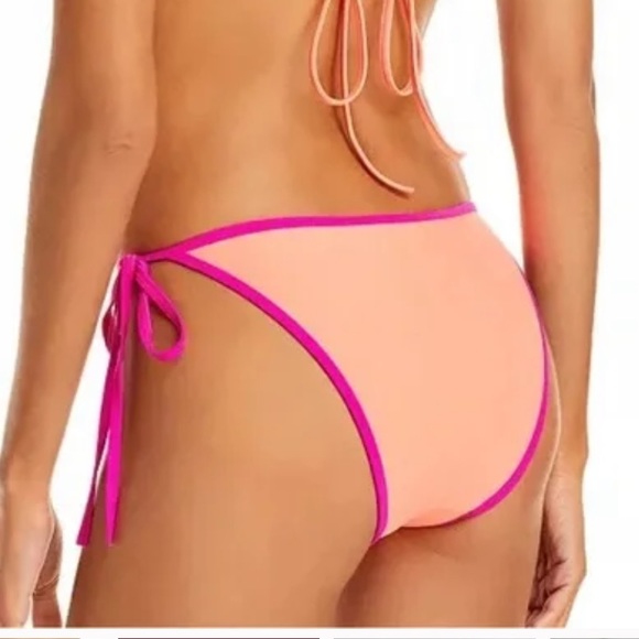 NWT Ramy Brook Bikini Lesia String Bikini Bottoms Color Block Pink/Flamingo XS - Picture 2 of 6